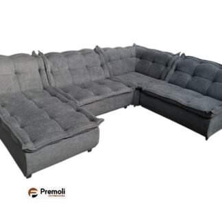Sofá de Canto Vivace C/ Chaise Mola Bonnel Tecido Boucle 4 Peças CINZA
