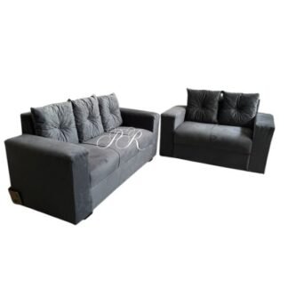 Sofa Pop Bela 2 /3 Lugares Veludo Cor Cinza Escuro  – almofadas soltas Pés em Madeira