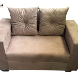 Sofa Pop Bela 2 Lugares Suede Cor Bege – almofadas soltas Pés em Madeira Variação de Tonalidade