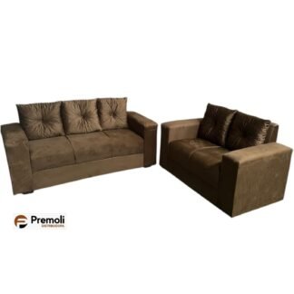 Sofa Pop Bela 2/3 Lugares Veludo Cor Caramelo almofadas soltas Pés em Madeira Variação de tonalidade