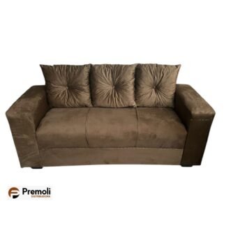 Sofa Pop Bela 3 / Lugares Veludo Cor Caramelo – almofadas soltas Pés em Madeira Variação de tonalidade