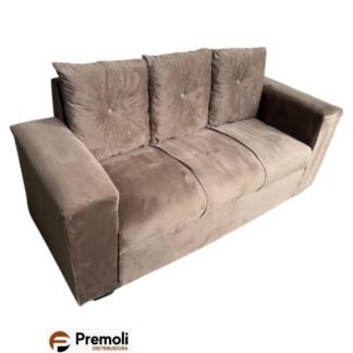 Sofa Pop Bela 3 / Lugares Veludo Cor Marrom Claro  Almofadas soltas Pés em Madeira