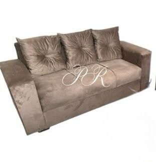 Sofa Pop Bela 3 / Lugares Veludo Cor Marrom Claro – almofadas soltas Pés em Madeira