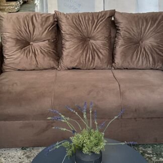 Sofa Pop Bela 3 / Lugares Veludo Cor Marrom Escuro – almofadas soltas Pés em Madeira Variação de tonalidade