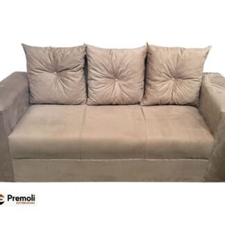 Sofa Pop Bela 3/ Lugares Suede Cor Bege – almofadas soltas Pés em Madeira Variação de Tonalidade