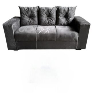 Sofa Pop Bela 3/ Lugares Veludo Cor Cinza Escuro– almofadas soltas Pés em Madeira