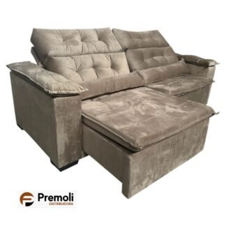 Sofa Premoli 2.30 Retrátil E Reclinàvel C/ Pillow Top Braço Fibra Cor Bege