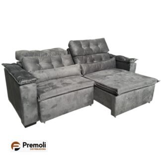 Sofa Premoli 2.30 Retrátil E Reclinàvel C/ Pillow Top Braço Fibra Cor Cinza