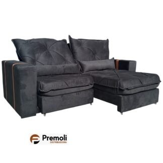 Sofá Retrátil Reclinável Imperador 2.00m Inca 10  Preto – Pillow top de 20 de altura espuma d 28