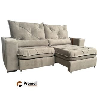 Sofá Retrátil Reclinável Imperador 2.00m Inca 16 Cor Bege Bi-Partido  Pillow top de 20 de altura espuma d 28