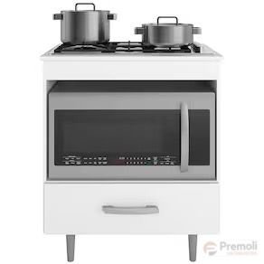 Balcão Cooktop   4 Bocas 1 Gaveta Micro-ondas Cor Branco – Poliman
