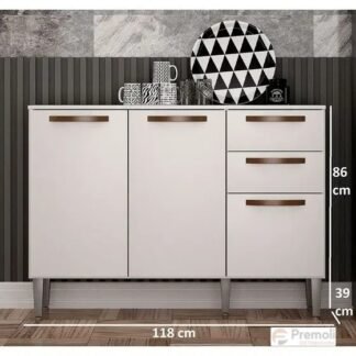Balcão Maísa 1.18  3 Portas 2 Gavetas  Branco  Móveis