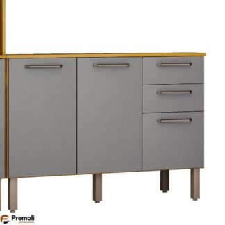 Balcão Malta 1.20  3 Portas 2 Gavetas [Não Pega Pia] Cinamomo/Cinza Chf Moveis