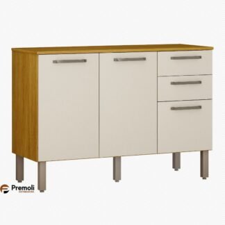 Balcão Malta 1.20  3 Portas 2 Gavetas [Não Pega Pia] Cinamomo/Off  Chf Moveis
