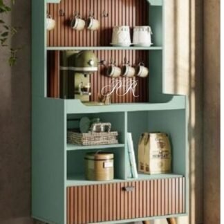 CANTINHO DO CAFÉ RETRO PORTA BASCULANTE COZINHA DECORADA COR MENTA/TAURI RIPADO PÉS EM MADEIRA