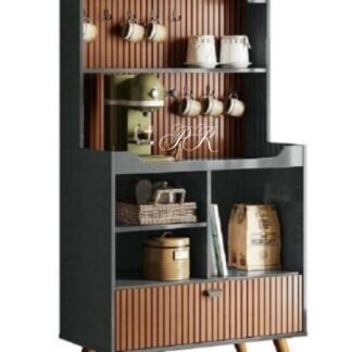 CANTINHO DO CAFÉ RUBI RETRO PORTA BASCULANTE COZINHA DECORADA COR CINZA PEROLIZADO/TAURI RIPADO PÉS EM MADEIRA