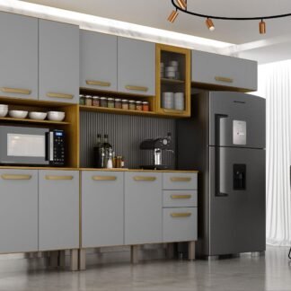 Cozinha Avila Completa Largura: 2.50Cm  Cor Cinamomo/Cinza  CHF Moveis