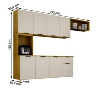 Cozinha Nara Compacta 8 Portas C/1 Gaveta 193cm -Cor Cinamomo/Off CHF Móveis