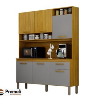Kitão Noor 1,45m 6 portas 1 gaveta  Cinamomo/Cinza Chf moveis