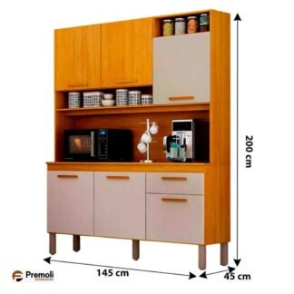 Kitão Noor 1,45m 6 portas 1 gaveta  Cinamomo/Off Chf moveis