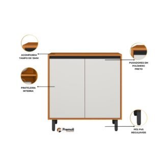 Balcão 80Cm 2 Portas C/ Tampo – RAVENA cor freijò/off  acetinado poliman
