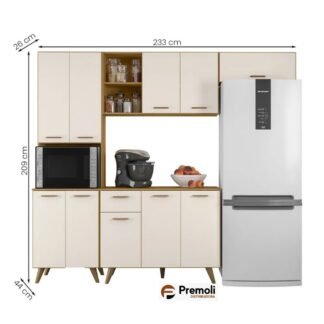Cozinha Completa Olinda  04 Peças 10 Portas 01 Gaveta   Off White Freijó/Acetinado Poliman