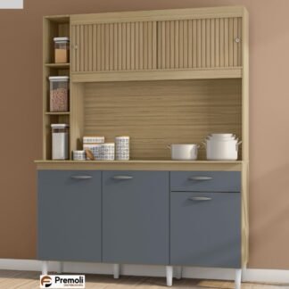 Kit Duda 05 Portas 140cm Damasco ripado cinza  Poquema