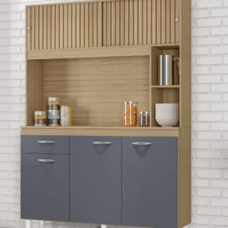 kit Duda 120  4 Portas 1 Gaveta Damasco Cinza Ripado – Poquema