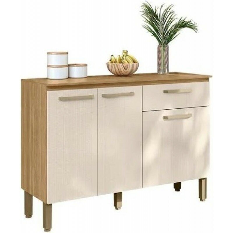 Balcão de Cozinha com Tampo 3 Portas 1 Gav 120cm Paraná Versalhes - Freijó Soft