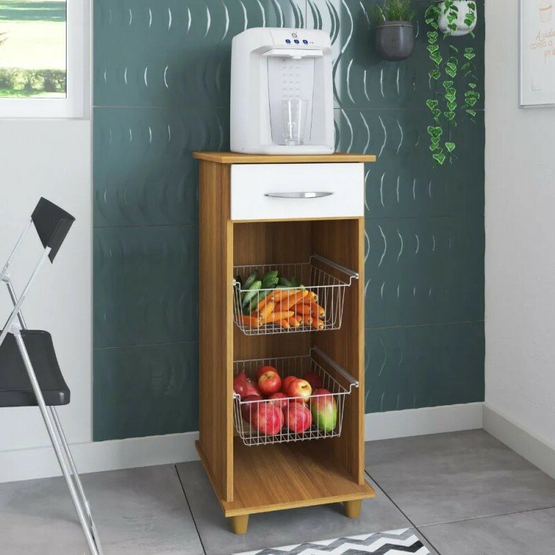 Balcão de Cozinha Multiuso fruteira 1 Gaveta 2 Cestos Régia Freijo/Branco Fiorello