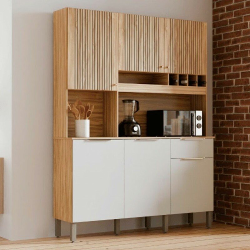 KIt Cozinha 6 Portas 1 Gaveta em MDF Ronipa Moscato Amendoa/Off White