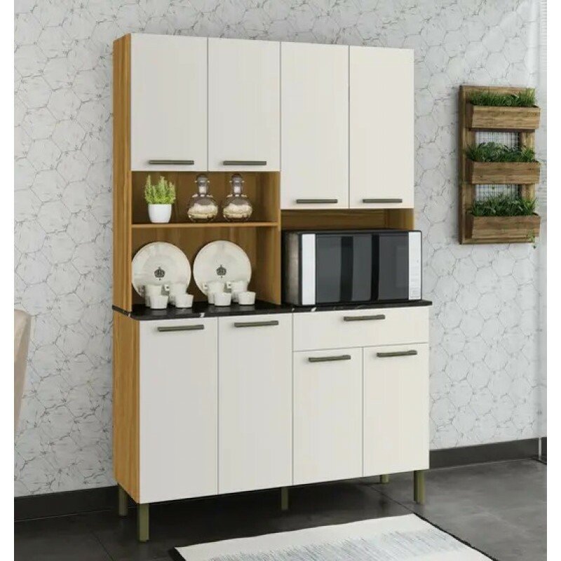 Kit Cozinha 8 Portas 1 Gaveta em MDF Ronipa Tannat Gold Amendoa/Branco