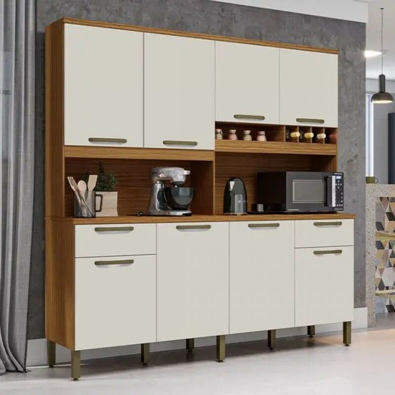 Kit cozinha Cabernet Prime 100%MDF, Amendoa com Branco - Ronipa