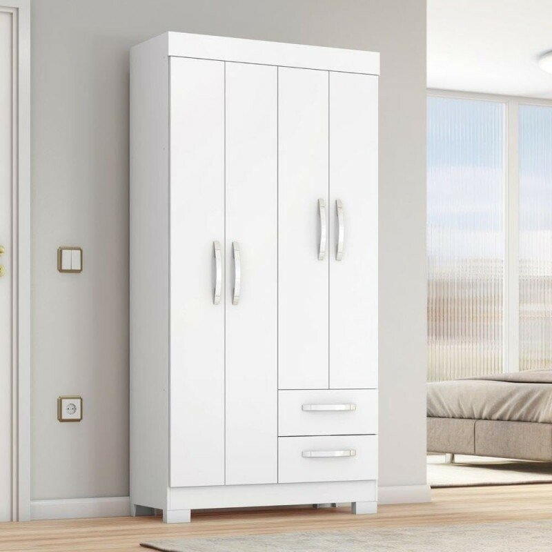 Guarda Roupa NT6010 4pts 2gv Branco New/rosa - Notável Móveis