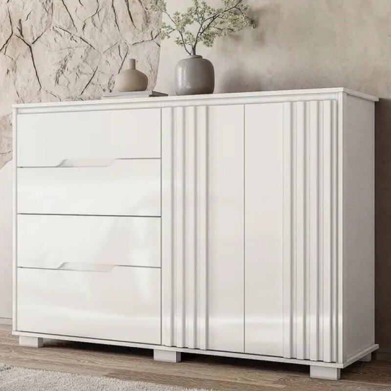 Cômoda com Sapateira Texas 4 Gavetas e 2 Portas Branco - Moval