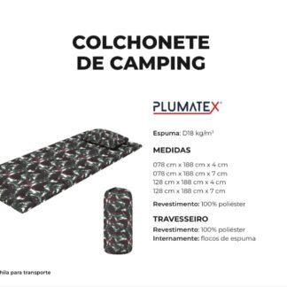 COLCHONETE DE CAMPING 128 cm x 188 cm x 4 cm TRAVESSEIRO Revestimento: 100% poliéster Internamente: flocos de espuma