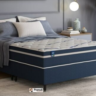 Conjunto Queen Size 158x198x72 Duro Spring Azul Molas Ensacadas Plumatex