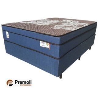 Conjunto Velvet Azul Casal C/ Molas Ensacadas 138 x188x74  Até 140Kg Plumatex