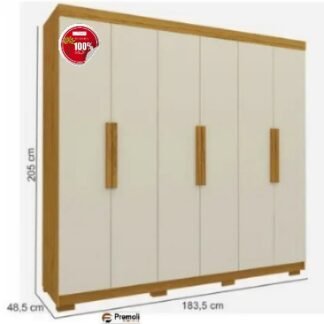 Guarda Roupa 183.5 Gelius Império 06 Portas 02 Gavetas 100% MDF C/Pés Naturale OFF White