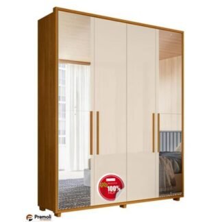Guarda Roupa Greco 187.5cm  4 Portas  Cor Cinamomo/off White C/Espelho – Madetec