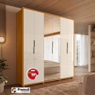 Guarda Roupa Matisse 2.10cm 6 Portas Cinamomo/off White C/Espelho – Madetec
