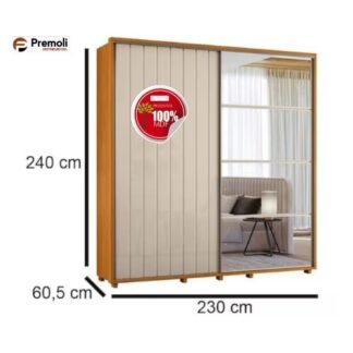 Guarda Roupa Monet 2.30cm 2 Portas de Correr 4 Gavetas Cinamomo Off White Madetec