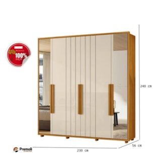 Guarda Roupa Veronese 2.30Cm Ripado 6 Portas Cinamomo/off White C/ Espelho  Madetec