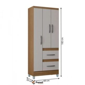 Guarda-roupa  Capri 3 Portas 2 Gavetas damasco /off White Poquema