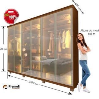 Guarda-roupa 240 cm x 230 cm  Casal 6 Portas com 6 Portas Reflecta com Pés com Led Imperatriz