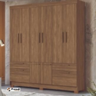Roupeiro Curitiba 194.4cm 8 Portas 4 Gavetas MDP Cor Jatoba Santos Andirá
