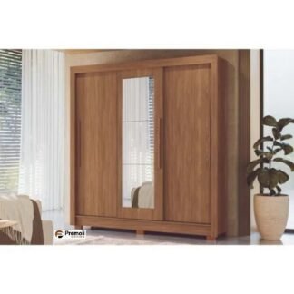 Roupeiro Maringa 2.04cm 3 Portas de Correr 2 Gavetas C/Espelho Cor Jatoba Santos Andirá