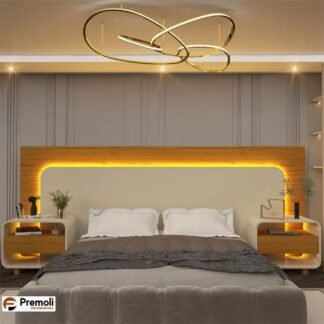 Cabeceira 3 Em1 Casal/Queen/King  C/2 Mesas de Cabeceira C/ Led Innova Cor Naturale/OFF – Gelius