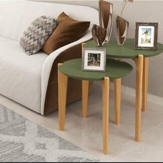 CONJUNTO  MESA LATERAL FLORIDA   COR VERDE /FLORESTA/FREIJO PÈS EM MADEIRA