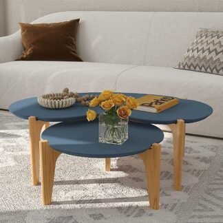 CONJUTO DE MESA DE CENTRO FLORIDA PÈS EM MADEIRAS COR AZUL/LORD/FREIJO